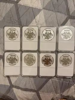 Complete Set Of 8 Silver Plated & Slabbed Pokemon Coins Charizard Pikachu Mewtwo - Image 4