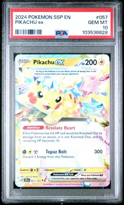 2024 POKEMON SSP EN-SURGING SPARKS #057 PIKACHU EX PSA 10 - Image 1
