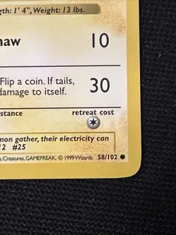 Pokemon Pikachu 58/102 *Near Mint* (Shadowless) Yellow Cheeks - Image 5