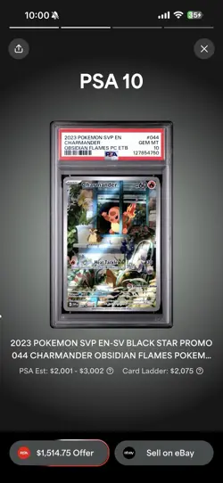 Pokemon 2023 Obsidian Flames Center ETB SVP Promo #044 Charmander PSA 10 - Image 1