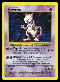 Mewtwo 10/102 Holo Rare Base Set Shadowless Pokemon Card - Image 1