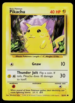 Pokemon Card Base Set Unlimited Pikachu 58/102 Common - Image 1