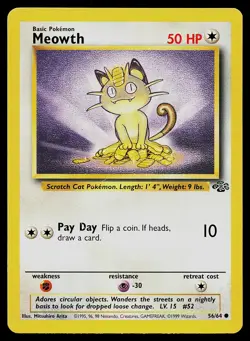 Pokemon Card Jungle Meowth 56/64 Common - Image 1
