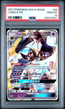 2017 POKEMON SUN & MOON #66 LUNALA GX PSA 10 - Image 1