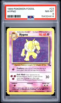1999 POKEMON FOSSIL #23 HYPNO PSA 8 - Image 1