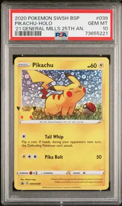 2020 Pokemon Black Star Promo Pikachu-Holo '21 General Mills 25th An. PSA 10 - Image 1