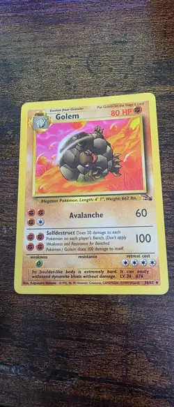 Golem 36/62 Uncommon Fossil Pokemon Lightly Played - Image 1