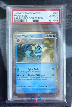 Pokemon Card PSA 10 GEM MT - VAPOREON (Cosmic Holo) #168 - 2025 Poster Coll. - Image 1