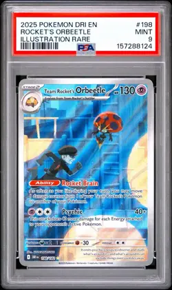 PSA 9 Team Rocket's Orbeetle 198/182 Pokemon Destined Rivals Illustration Rare - Image 1