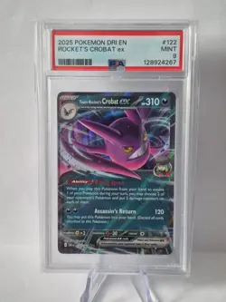 2025 Pokemon Team Rockets Crobat ex #122 PSA 9 Mint Holo Full Art - Image 1