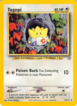 Togepi 51/111 Uncommon Neo Genesis Pokemon Unlimited Lightly Played - Image 1