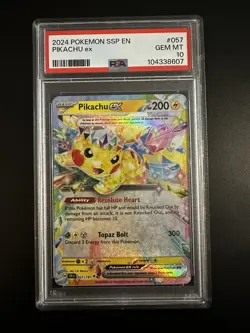 2024 POKEMON SSP EN-SURGING SPARKS #057 PIKACHU EX PSA 10 - Image 1