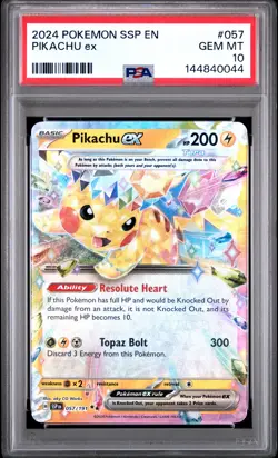 2024 POKEMON SSP EN-SURGING SPARKS #057 PIKACHU EX PSA 10 - Image 1