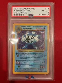 1999 POKEMON BASE SET SHADOWLESS #13 POLIWRATH-HOLO PSA 8 - Image 1