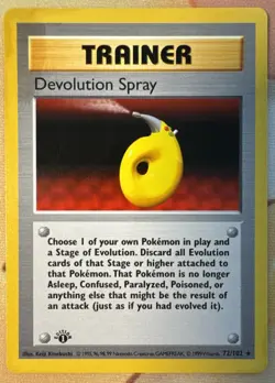 Base Set Shadowless 1st Edition Devolution Spray 072/102 Rare 1999 [HP Stain] - Image 1
