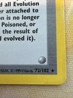 Base Set Shadowless 1st Edition Devolution Spray 072/102 Rare 1999 [HP Stain] - Image 4