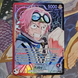 2025 ONE PIECE TCG A FIST OF DIVINE SPEED OP11-001 KOBY ALT ART LEADER NM - Image 1