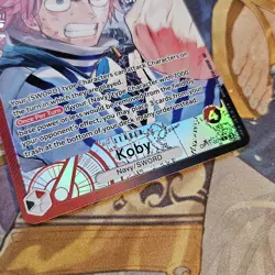 2025 ONE PIECE TCG A FIST OF DIVINE SPEED OP11-001 KOBY ALT ART LEADER NM - Image 2