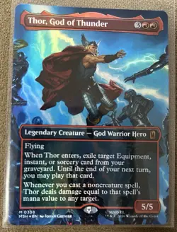 MTG Thor, God of Thunder #0338 Marvel Mythic Borderless Foil Card - Image 1