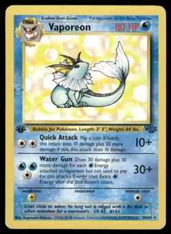 Pokemon Cards Vaporeon 28/64 1st Edition Jungle WOTC Rare LP - Image 1