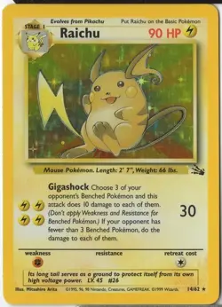 Raichu - 1999 Pokemon Fossil 14/62 Holo (never played) - Image 1