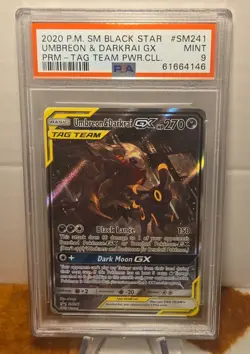 2020 Umbreon & Darkrai GX SM Black Star Promo TAG TEAM Holo SM241 PSA 9 Pokemon - Image 1