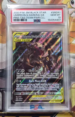 Pokemon Umbreon & Darkrai GX SM241 SM Black Star Promo TAG TEAM Holo PSA 10 - Image 1