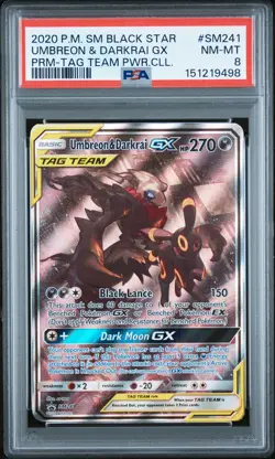 2020 POKEMON SM BLACK STAR PROMO #SM241 UMBREON & DARKRAI GX PRM-TAG TEAM PSA 8 - Image 1