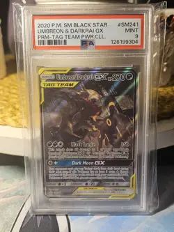 2020 Pokemon TCG Umbreon & Darkrai GX SM241 Tag Team Black Star Promo PSA 9 Mint - Image 1