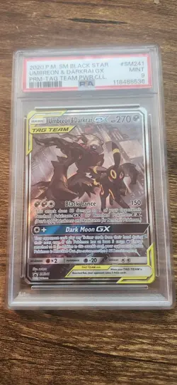 2020 Pokemon SM Black Star Promo Tag Team #SM241 Umbreon & Darkrai GX PSA 9 - Image 1
