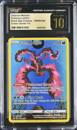 CGC 10 PRISTINE Galarian Moltres #SWSH284 2023 Pokemon Black Star Promo Holo - Image 1