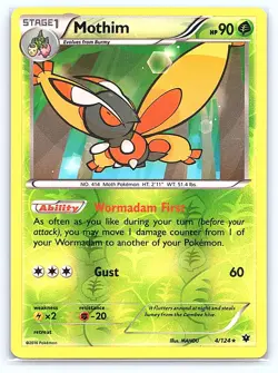 Mothim 4/124 Rare Fates Collide Pokemon Reverse Holo Lightly Played - Image 1