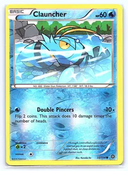 Clauncher 33/114 Common Steam Siege Pokemon Reverse Holo Lightly Played - Image 1