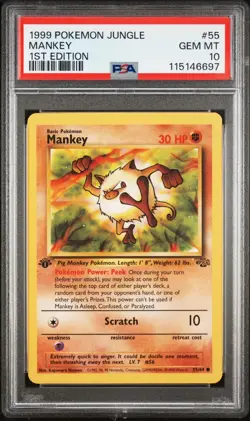 PSA 10 GEM MINT 1999 POKEMON JUNGLE 55 MANKEY 1ST EDITION ENGLISH - Image 1