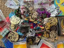 Pokemon TCG Assorted Coins, Pins, Dice, Dividers, 30 Sleeves, Figure Lot - Image 3