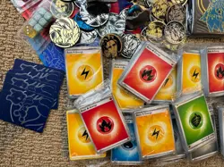 Pokemon TCG Assorted Coins, Pins, Dice, Dividers, 30 Sleeves, Figure Lot - Image 4