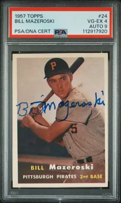1957 TOPPS #24 BILL MAZEROSKI PSA 4 AUTO 9 - Image 1