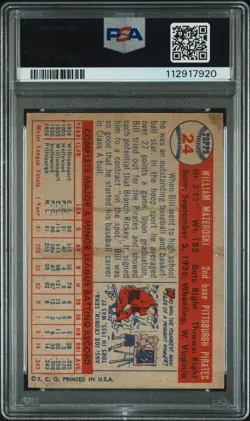 1957 TOPPS #24 BILL MAZEROSKI PSA 4 AUTO 9 - Image 2
