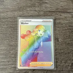 Pokemon TCG Worker Trainer Card Rainbow Full Art Silver Tempest 209/195 NM - Image 1