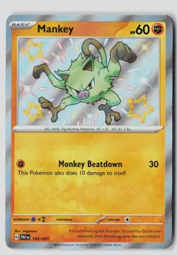 Mankey 169/091 Shiny Rare Paldean Fates Pokemon NM - Image 1