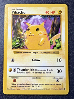 Shadowless Pikachu 58/102 Base Set Pokemon Card Yellow Cheeks Rare MP - Image 1