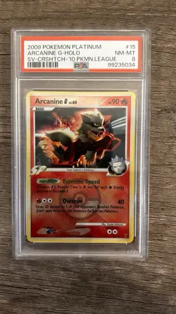 Pokemon Arcanine G League Promo 2009 Platinum Crosshatch Holo Card #15/147 PSA 8 - Image 1