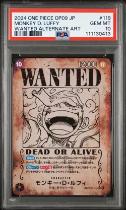 PSA 10 2024 One Piece OP09 Japanese Wanted Alternate Art #119 Monkey D Luffy - Image 1