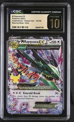 CGC 10 PRISTINE M Rayquaza EX 2021 Celebrations 76/108 Roaring Skies Pokemon - Image 1