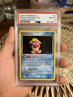 Pokemon TCG Smoochum 31/115 Reverse Unseen Forces PSA 8 STAMPED POP 20 Yuka Mori - Image 1