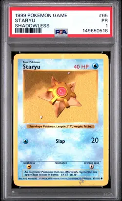 1999 POKEMON GAME SHADOWLESS #65 STARYU PSA 1 - Image 1