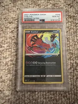 PSA 10 GEM MINT 2021 Pokemon Shining Fates YVELTAL #046 Amazing Rare Holo - Image 1