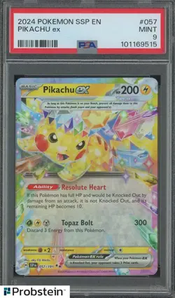 2024 Pokemon SSP EN #057 Pikachu Ex PSA 9 MINT - Image 1