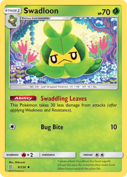 🔥 SWADLOON 8/236 UNCOMMON UNIFIED MINDS POKEMON NM/M SHIBUZOH. 🔥 - Image 1