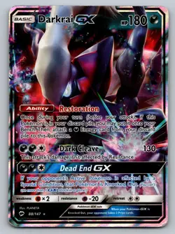 Darkrai GX 88/147 Holo GX Rare Burning Shadows Pokemon Damaged - Image 1